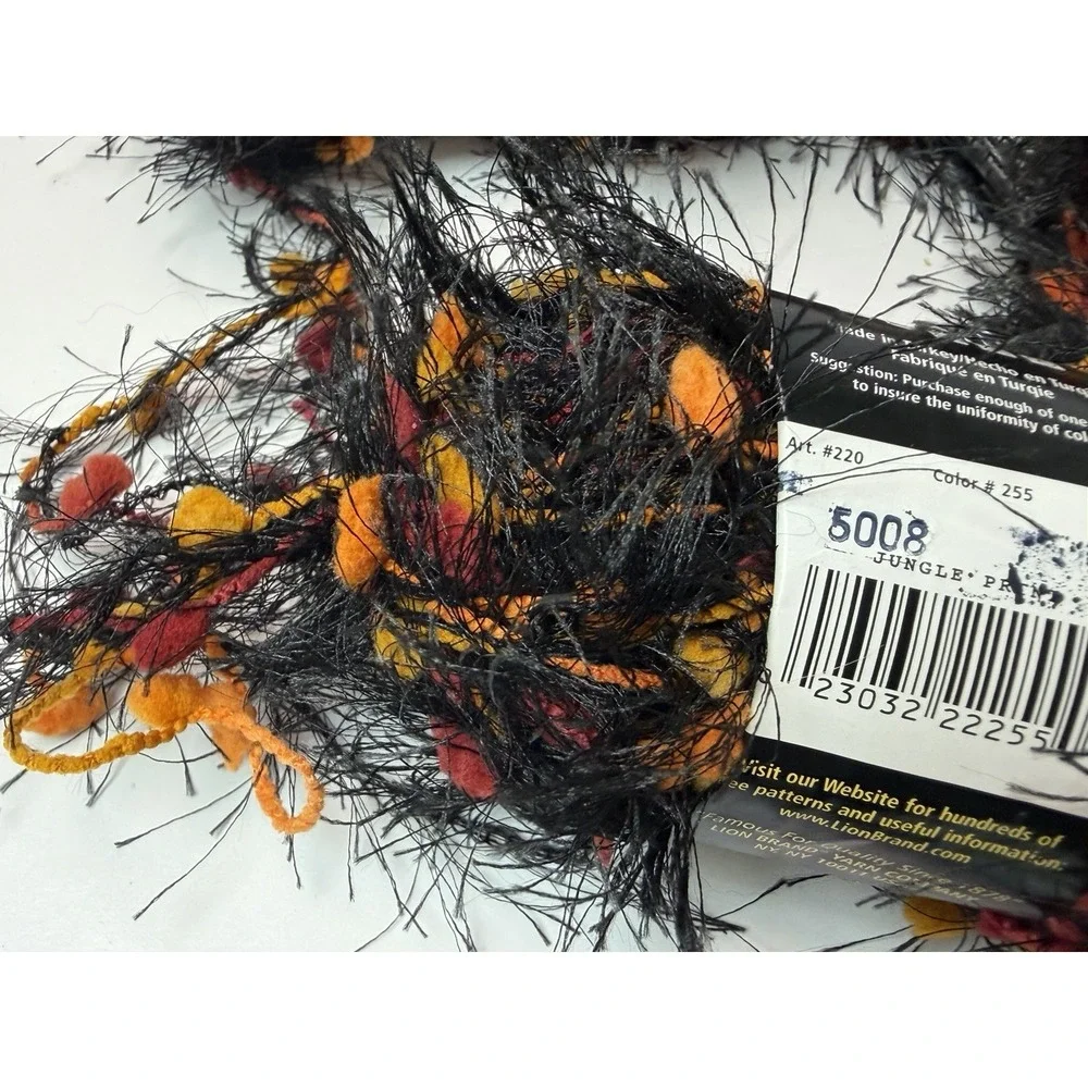 Lion Brand Fancy Fur Yarn Jungle Print 273 yds Black Orange Red Lot 8 Halloween